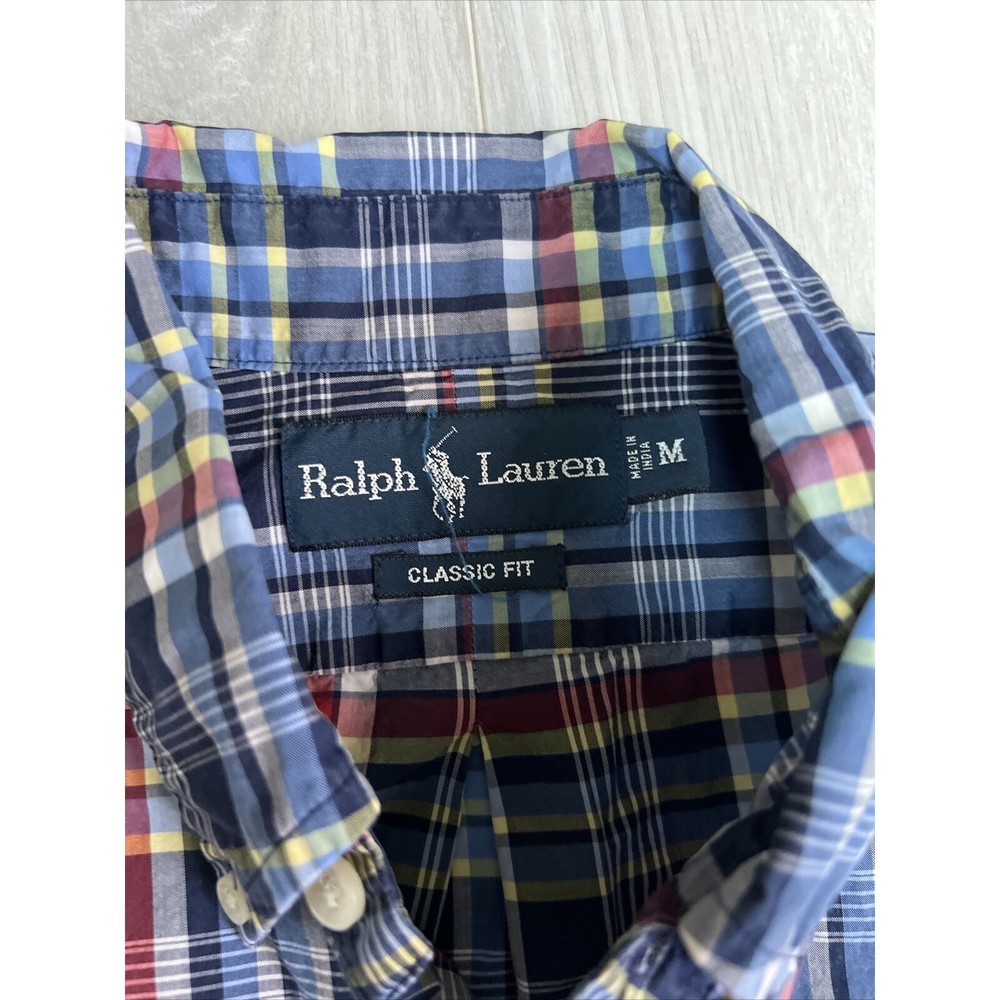 Ralph Lauren Button Down Shirt Mens Sz Medium Blue Red Plaid 100% Cotton Classic - Picture 6 of 6